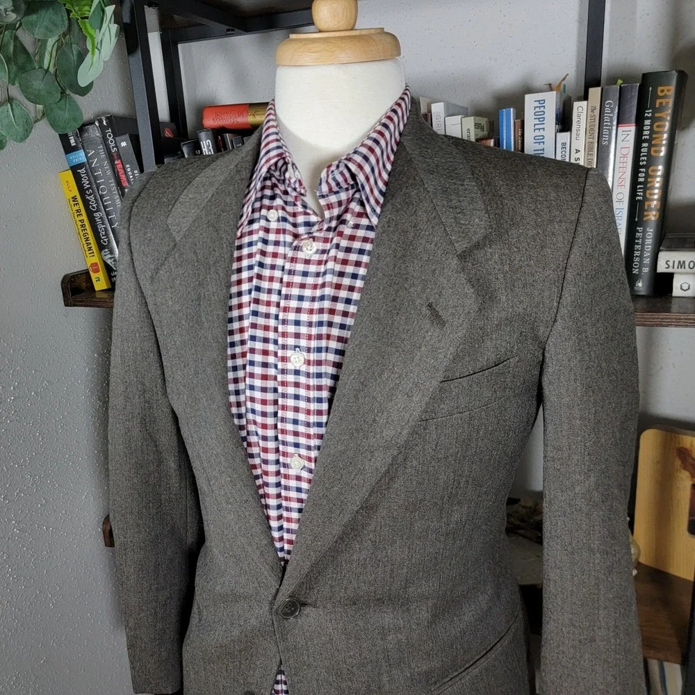 VTG Montebello Men's Flannel Sport Coat Two Button‎ Brown Virgin Wool 37S ITALY